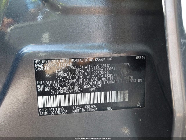 2T3ZFREV3EW123521 Toyota RAV4 LE