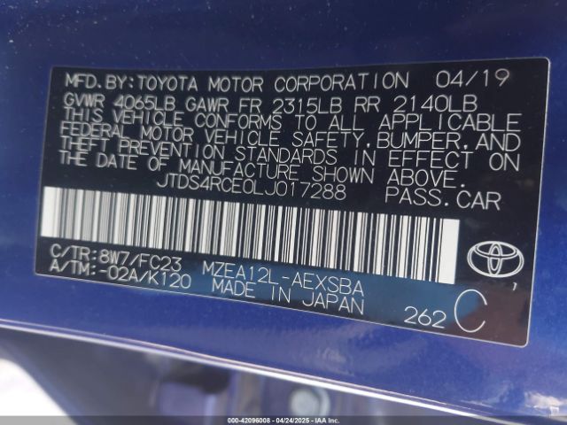 JTDS4RCE0LJ017288 Toyota COROLLA SE