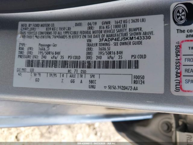 3FADP4EJ5KM143330 Ford FIESTA SE