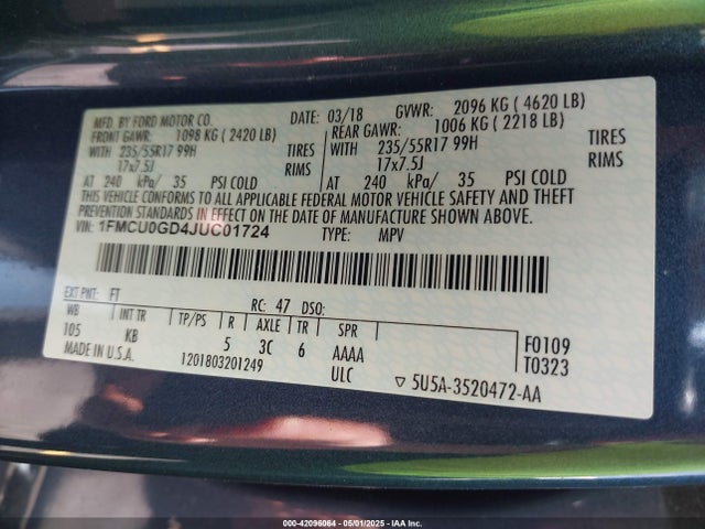 Ford ESCAPE SE 2018 1FMCU0GD4JUC01724 Image 9