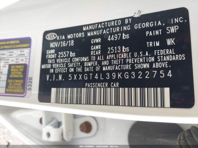 5XXGT4L39KG322754 KIA Optima S