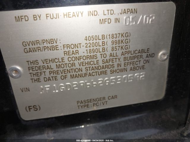 2002 SUBARU IMPREZA JF1GD29662G530592 Photo 8