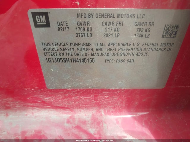 1G1JD5SH1H4145165 Chevrolet Sonic Lt Auto