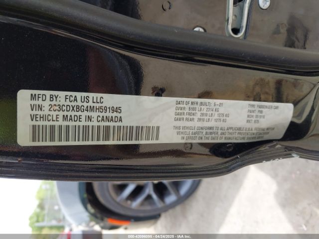 2C3CDXBG4MH591945 Dodge Charger Sxt Rwd