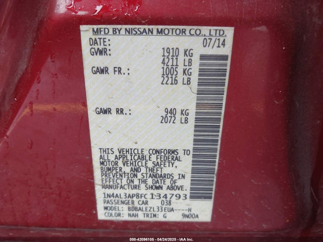 1N4AL3AP8FC134793 Nissan Altima 2.5 S