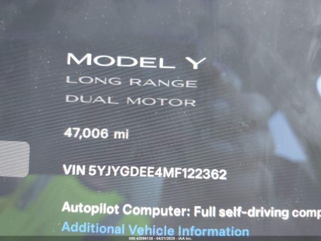 5YJYGDEE4MF122362 Tesla Model Y Long Range Dual Motor All-wheel Drive