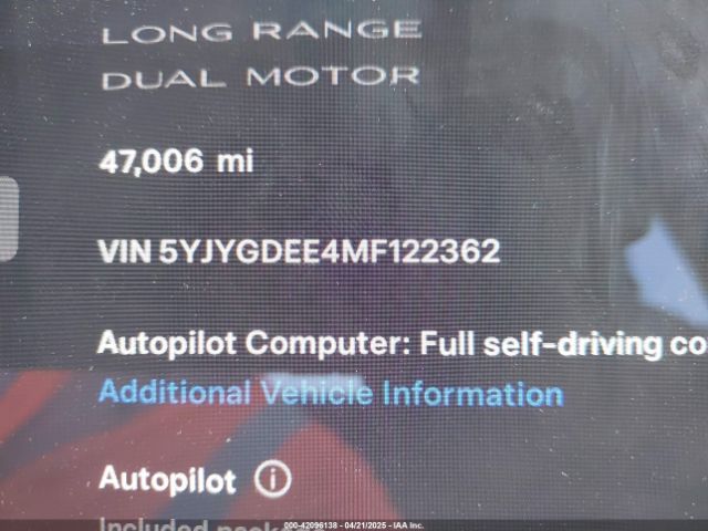 5YJYGDEE4MF122362 Tesla Model Y Long Range Dual Motor All-wheel Drive