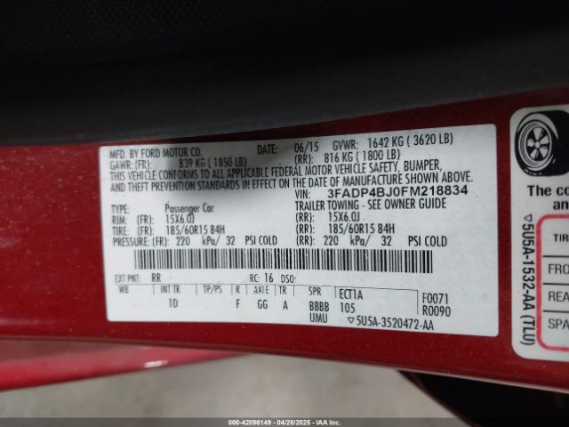 3FADP4BJ0FM218834 Ford FIESTA SE