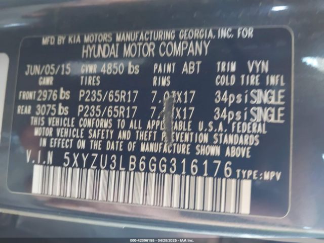 5XYZU3LB6GG316176 Hyundai Santa Fe Sport 2.4l