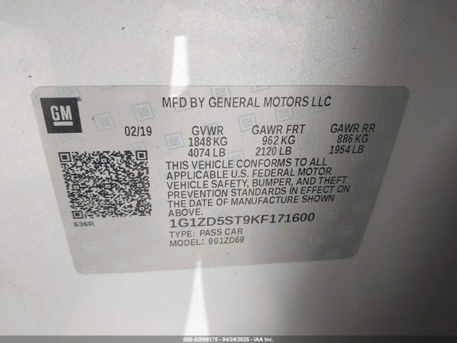 1G1ZD5ST9KF171600 Chevrolet MALIBU LT