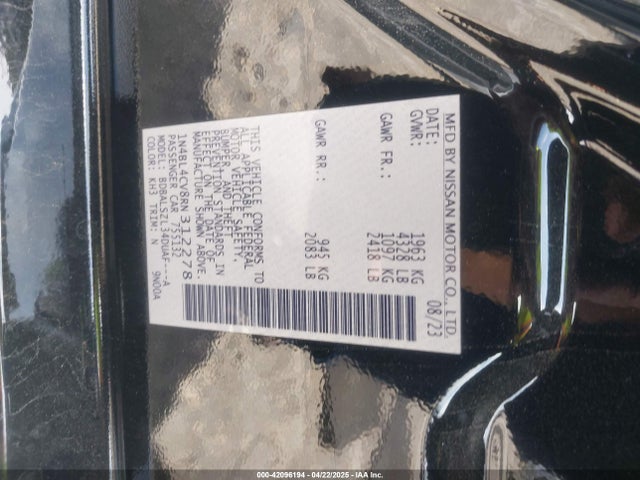 1N4BL4CV8RN312278 Nissan Altima Sr Fwd