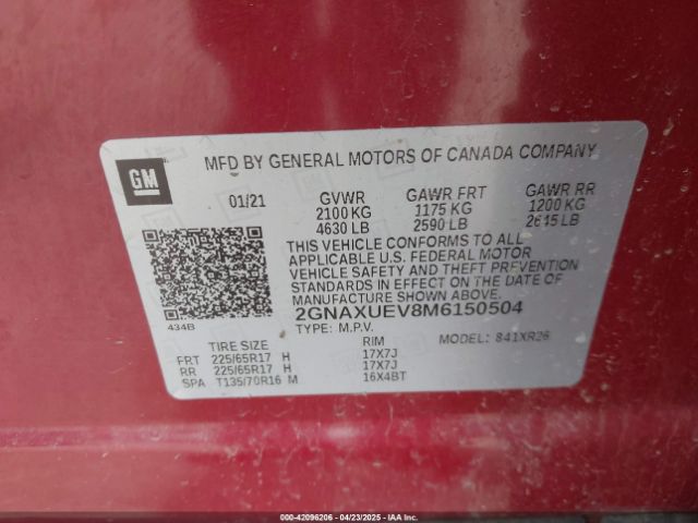 2021 CHEVROLET EQUINOX 2GNAXUEV8M6150504 Photo 8