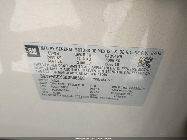 2011 CADILLAC SRX 3GYFNCEY3BS506360 Photo 8