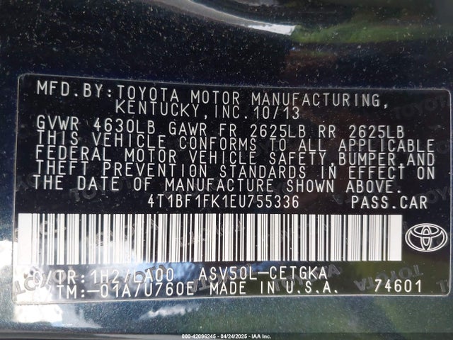 Toyota CAMRY XLE 2014 4T1BF1FK1EU755336 Image 9