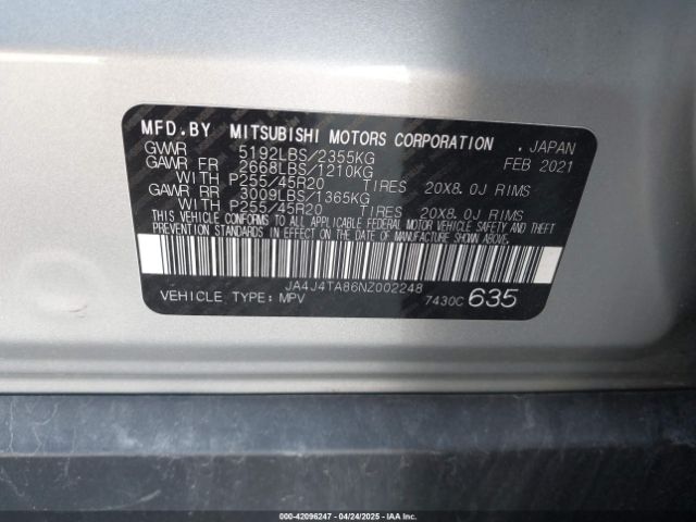 2022 MITSUBISHI OUTLANDER JA4J4TA86NZ002248 Photo 8