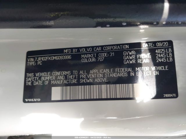 2021 VOLVO S60 7JR102FK0MG093996 Photo 8