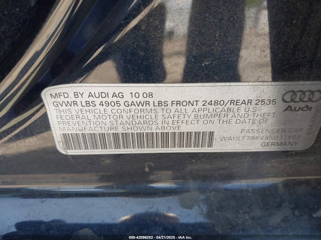 2009 AUDI A4 WAULF78K49N031985 Photo 8