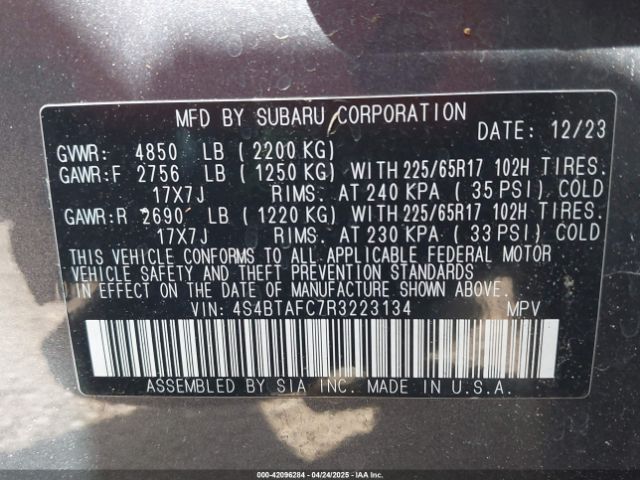 4S4BTAFC7R3223134 Subaru Outback Premium