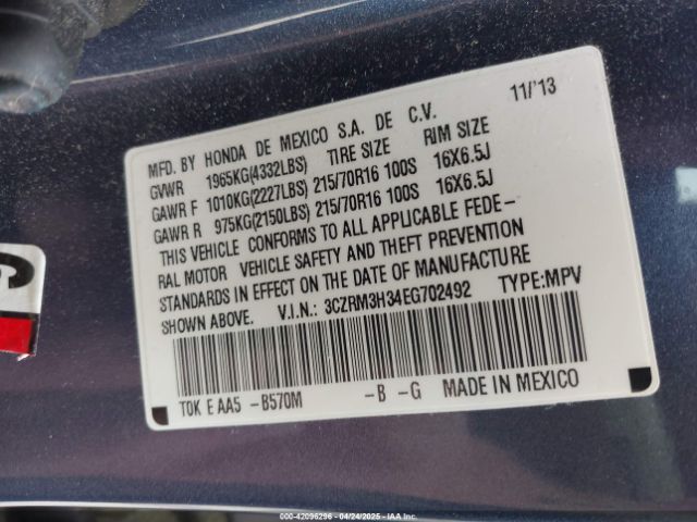 3CZRM3H34EG702492 Honda CR-V LX