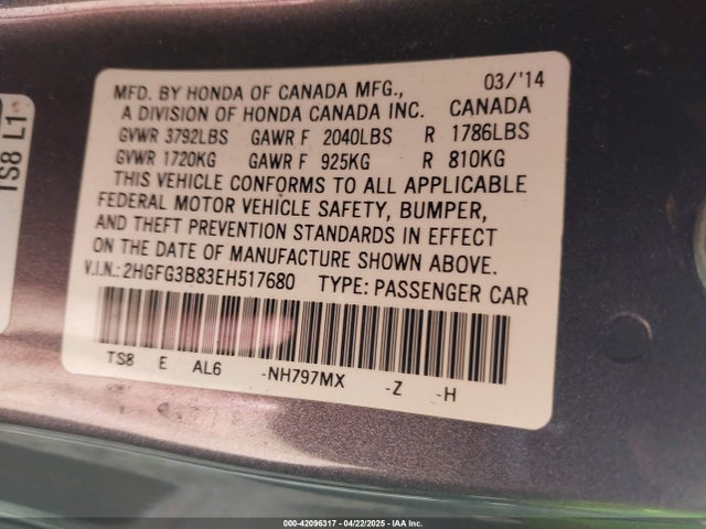 2HGFG3B83EH517680 Honda CIVIC EX