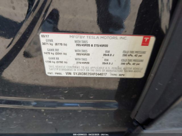 5YJXCBE25HF044617 Tesla Model X 100d/75d/90d