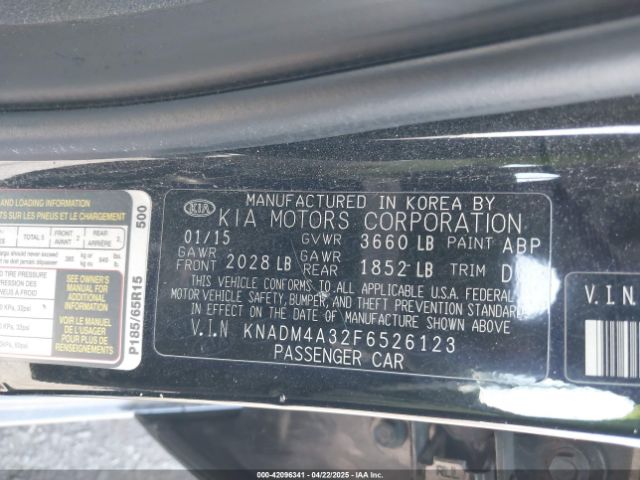 KNADM4A32F6526123 KIA RIO LX