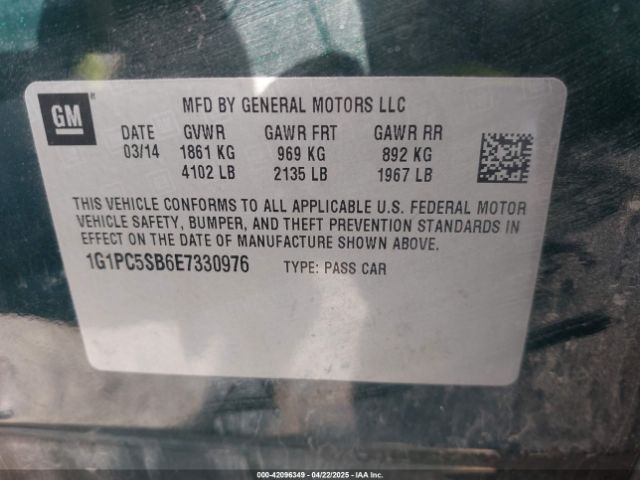 1G1PC5SB6E7330976 Chevrolet Cruze 1lt Auto