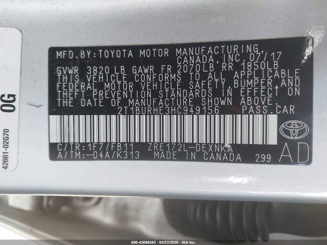 2T1BURHE3HC949156 Toyota COROLLA LE