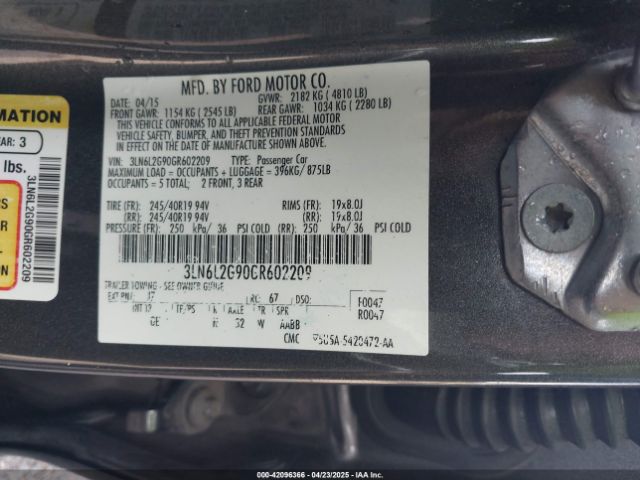 3LN6L2G90GR602209 Lincoln MKZ