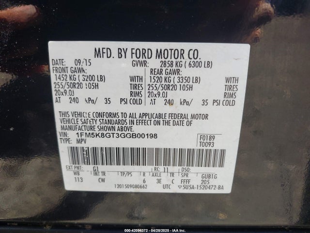1FM5K8GT3GGB00198 Ford EXPLORER SPORT
