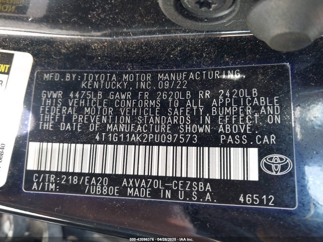 4T1G11AK2PU097573 Toyota CAMRY SE