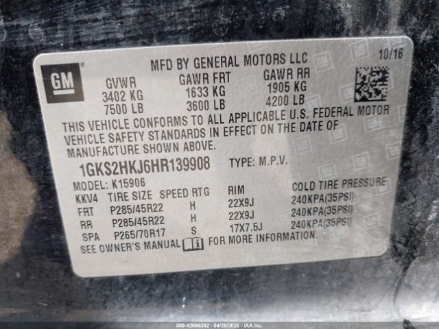 1GKS2HKJ6HR139908 GMC YUKON XL DENALI