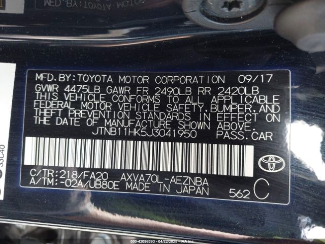JTNB11HK5J3041950 Toyota CAMRY LE