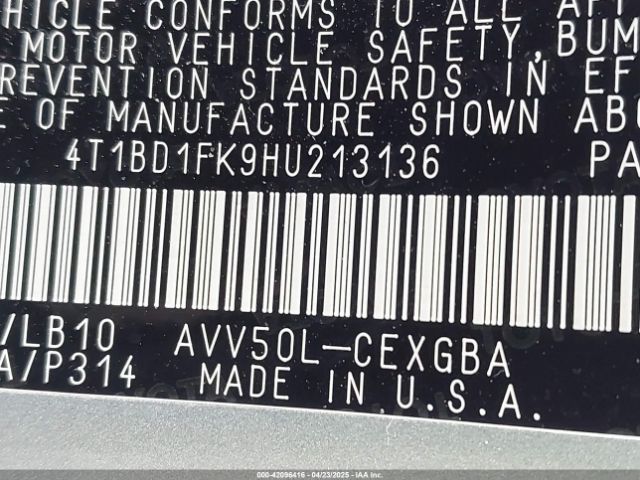 4T1BD1FK9HU213136 Toyota Camry Hybrid Xle