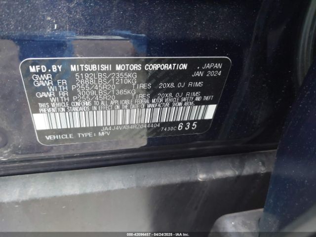 JA4J4VA84RZ044404 Mitsubishi Outlander Se 2.5 S-awc/se Black Edition S-awc/se Black Edition W/pano Roof S-awc/se Ralliart S-awc