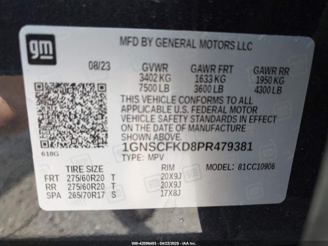 1GNSCFKD8PR479381 Chevrolet Suburban 2wd Premier