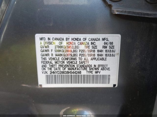 2008 ACURA MDX 2HNYD28638H544246 Photo 8