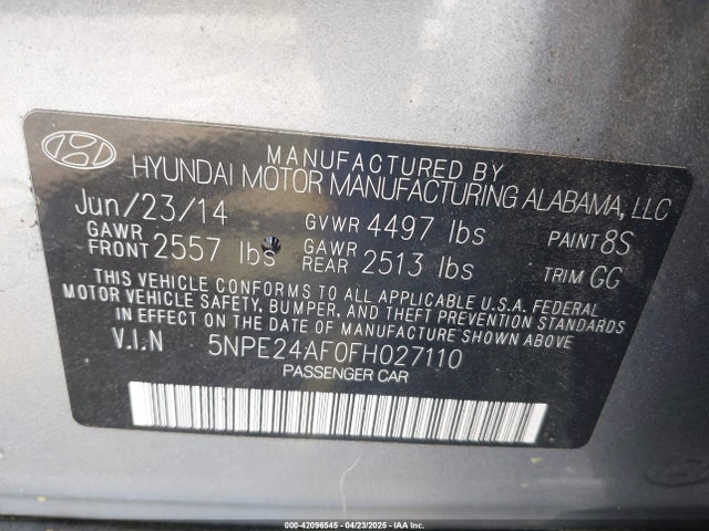 5NPE24AF0FH027110 Hyundai SONATA SE