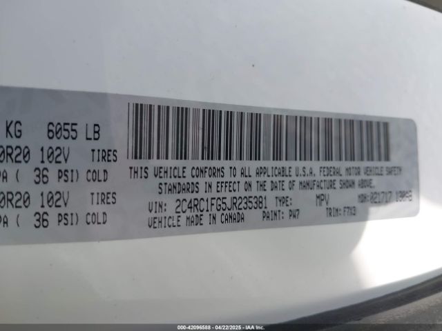 2C4RC1FG5JR235381 Chrysler Pacifica Touring Plus