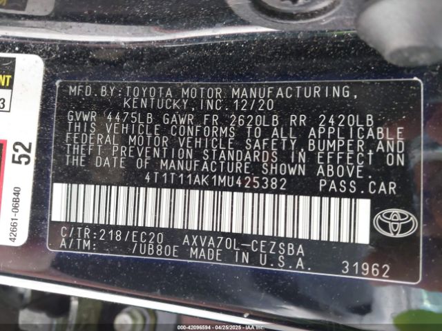 4T1T11AK1MU425382 Toyota Camry Se Nightshade Edition