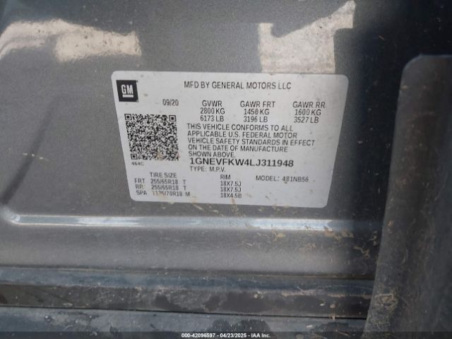 1GNEVFKW4LJ311948 Chevrolet Traverse Awd Ls