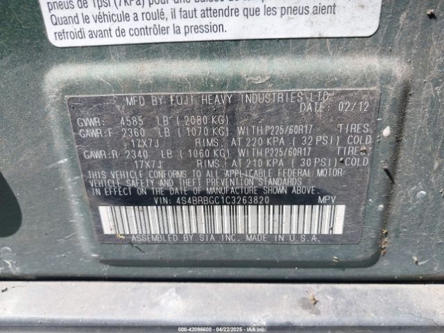 2012 SUBARU OUTBACK 4S4BRBGC1C3263820 Photo 8