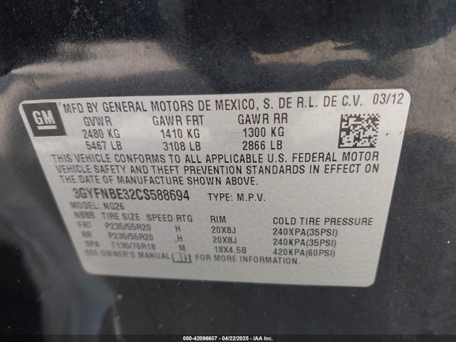 2012 CADILLAC SRX 3GYFNBE32CS588694 Photo 8