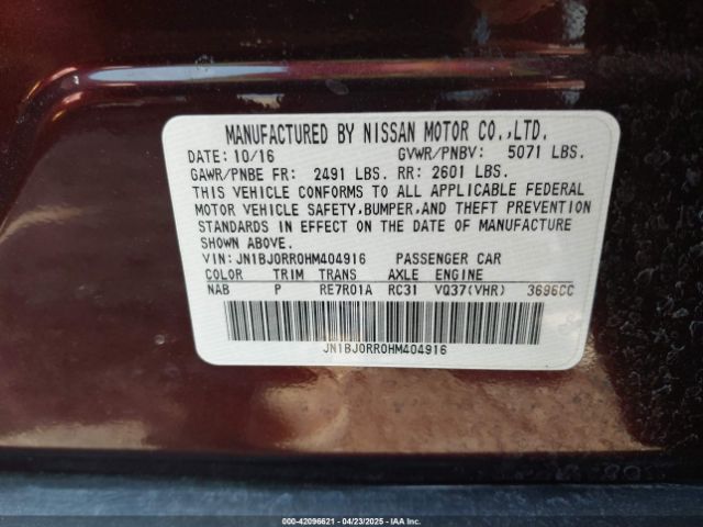 JN1BJ0RR0HM404916 Infiniti QX50