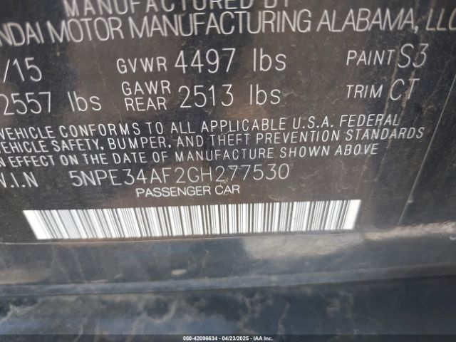 5NPE34AF2GH277530 Hyundai Sonata Limited