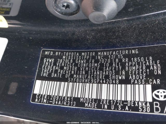 5YFBURHE9GP442048 Toyota Corolla Le Plus