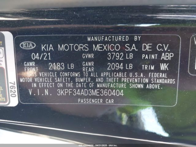 3KPF34AD3ME360404 KIA Forte Gt-line