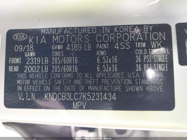 KNDCB3LC7K5231434 KIA NIRO LX