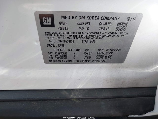 Chevrolet Trax Lt 2017 KL7CJLSBXHB233150 Image 9