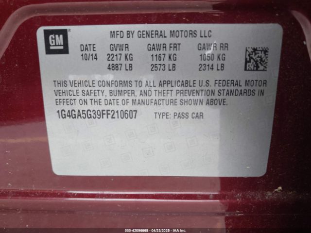 1G4GA5G39FF210607 Buick Lacrosse
